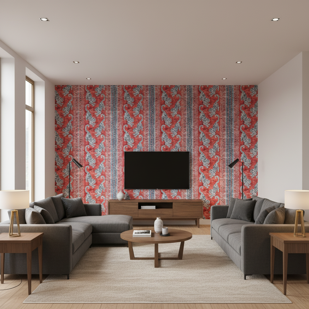 Bongol Print - Poppy Multi By Lee Jofa | Mindoro | Animal/Insects Multipurpose Embroidery - Living Room Room Setting