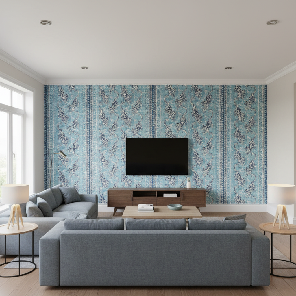 Bongol Print - Sky Blue By Lee Jofa | Mindoro | Animal/Insects Multipurpose Embroidery - Living Room Room Setting