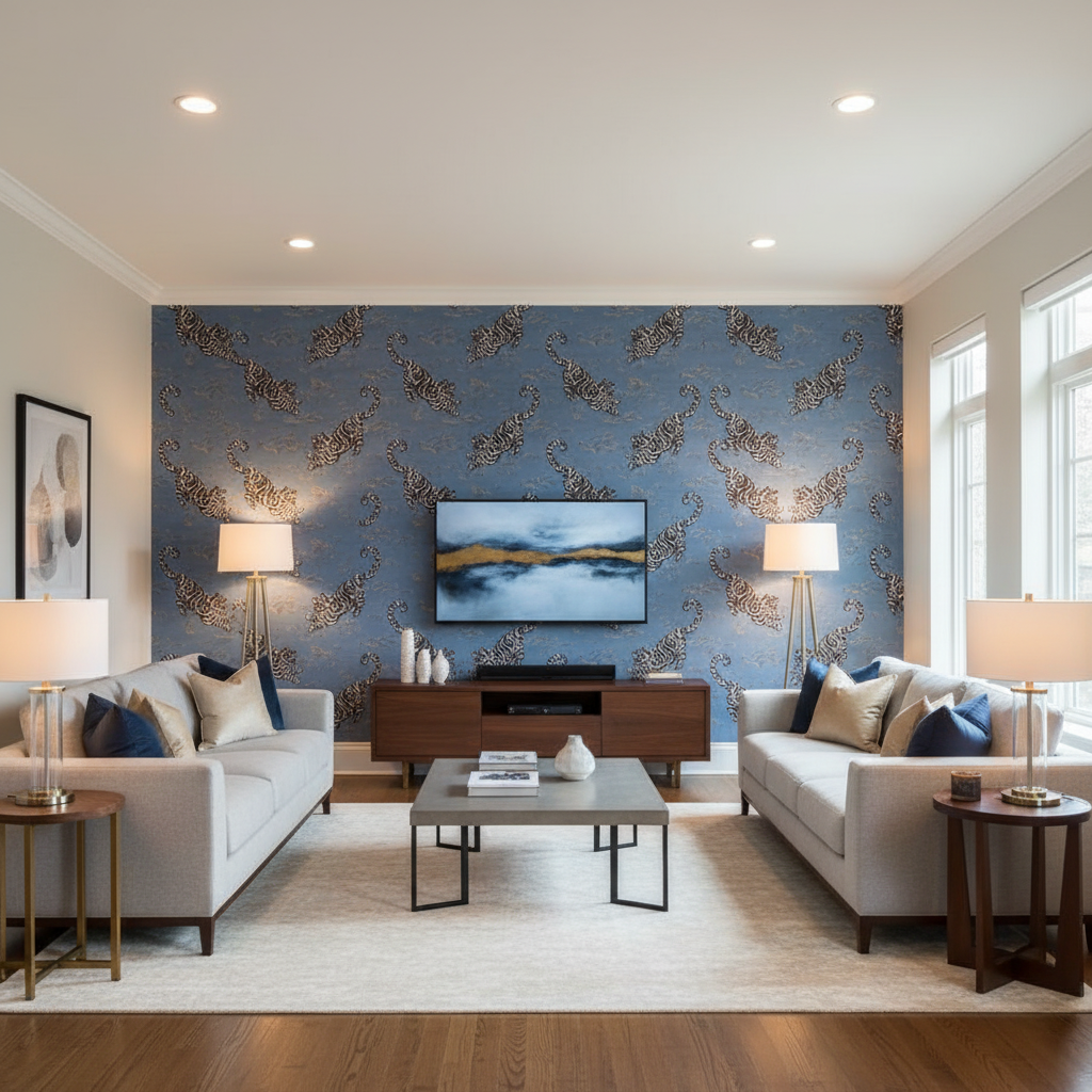 Bongol Velvet - Sapphire Blue By Lee Jofa | Mindoro | Animal/Insects Upholstery Velvet - Living Room Room Setting