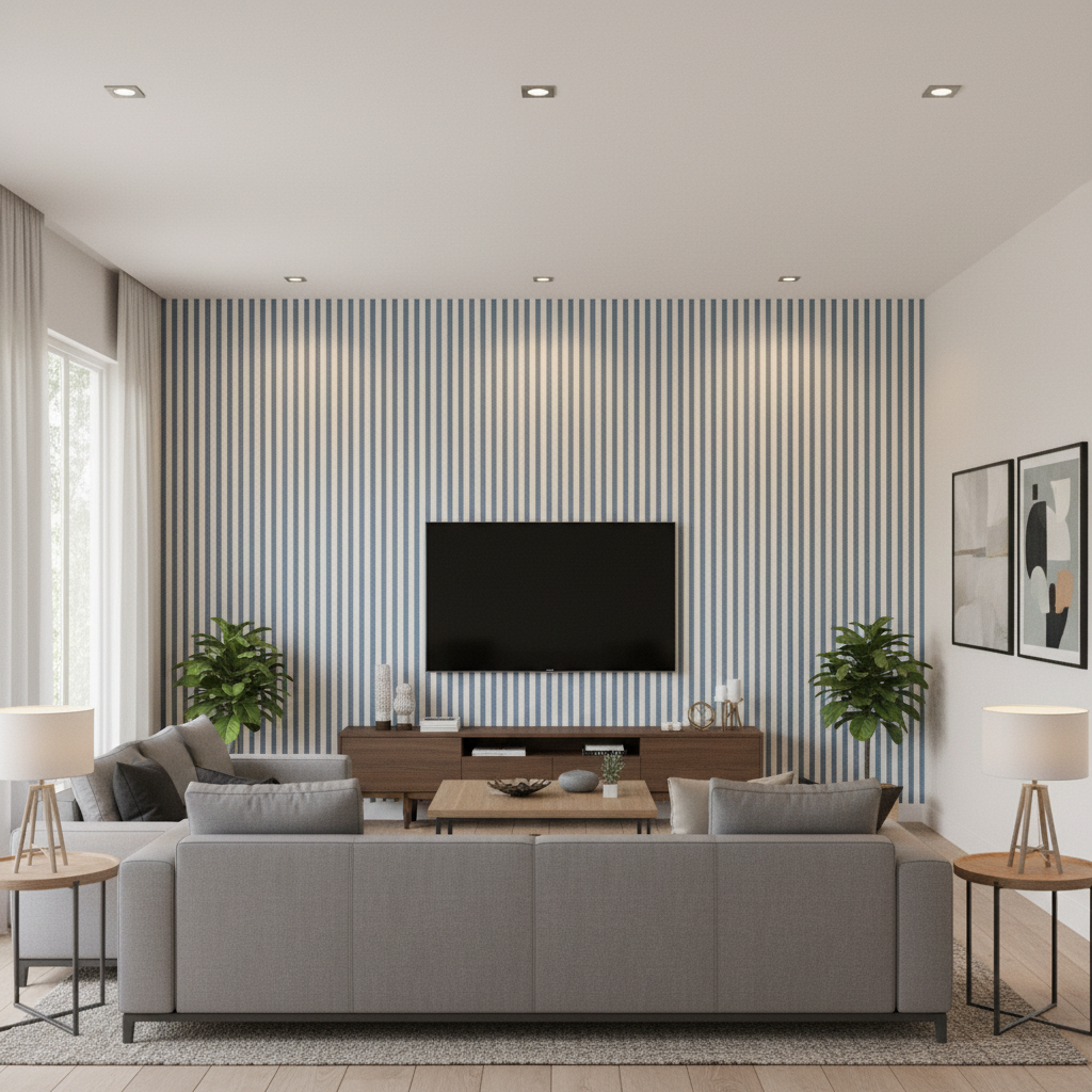 Cap Ferrat Stripe - Marine Blue By Lee Jofa | Suzanne Kasler The Riviera Collection |Stripes Texture Upholstery - Living Room Room Setting