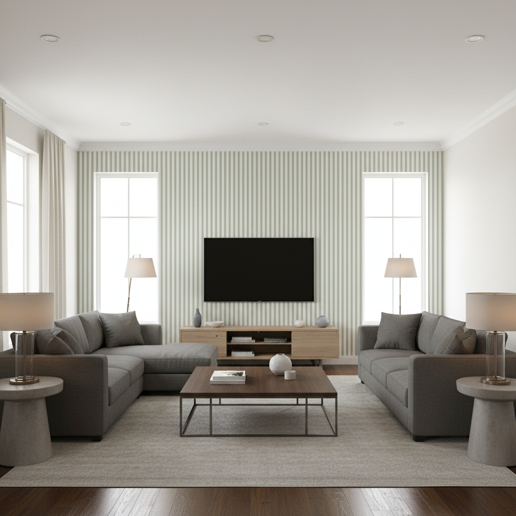 Cap Ferrat Stripe - Mineral Mineral By Lee Jofa | Suzanne Kasler The Riviera Collection |Stripes Texture Upholstery - Living Room Room Setting