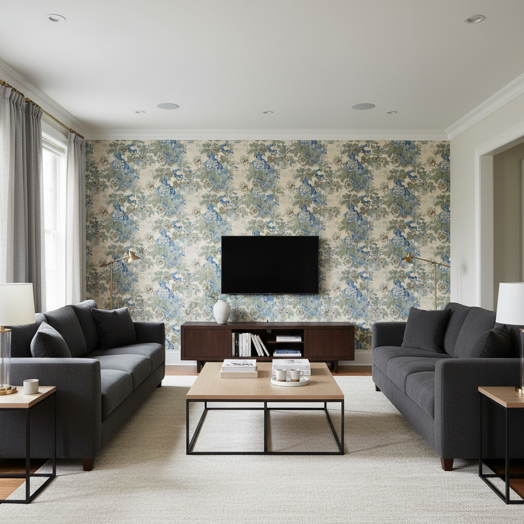 Chinese Lantern Ii - Sky/Jade Multi By Lee Jofa |  |  Multipurpose Print - Living Room Room Setting