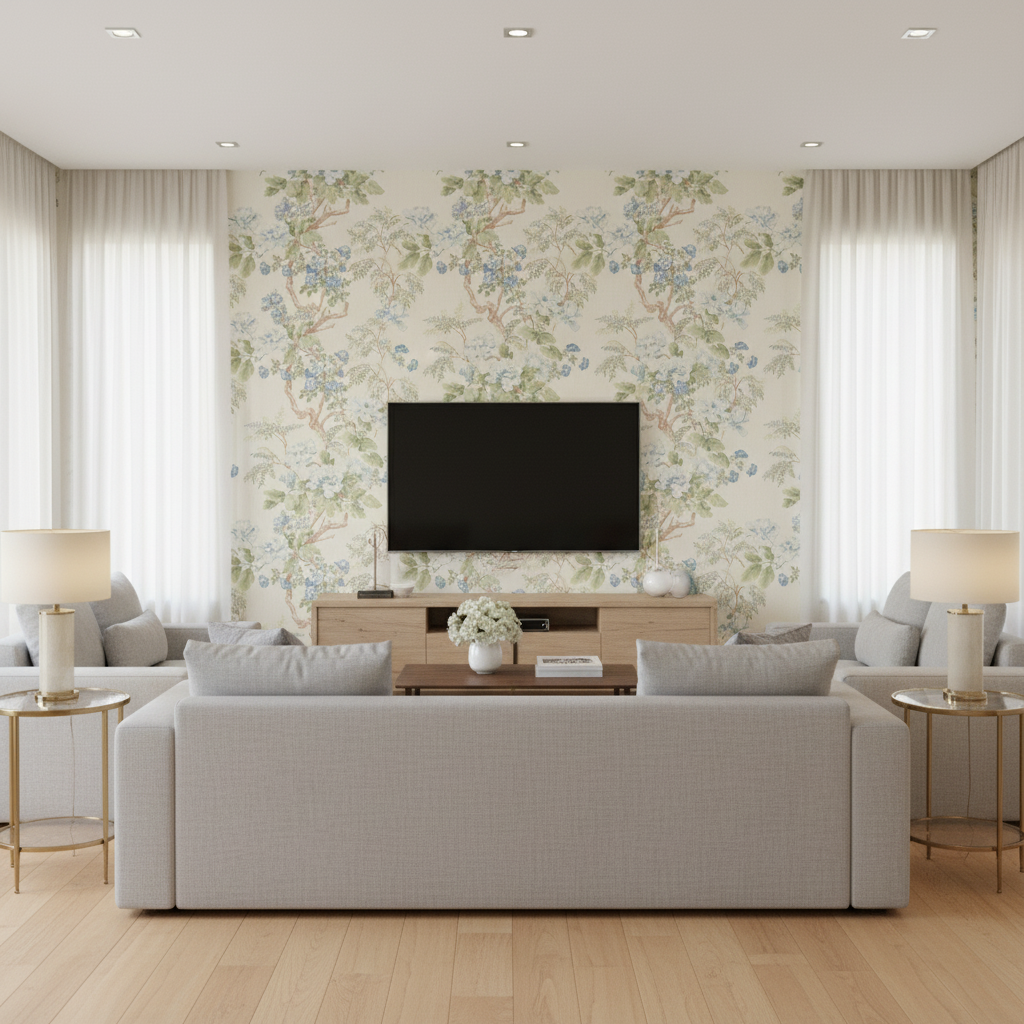 Chinese Peony - Blue Blue By Lee Jofa | Lee Jofa 200 |Botanical & Floral  Multipurpose Print - Living Room Room Setting