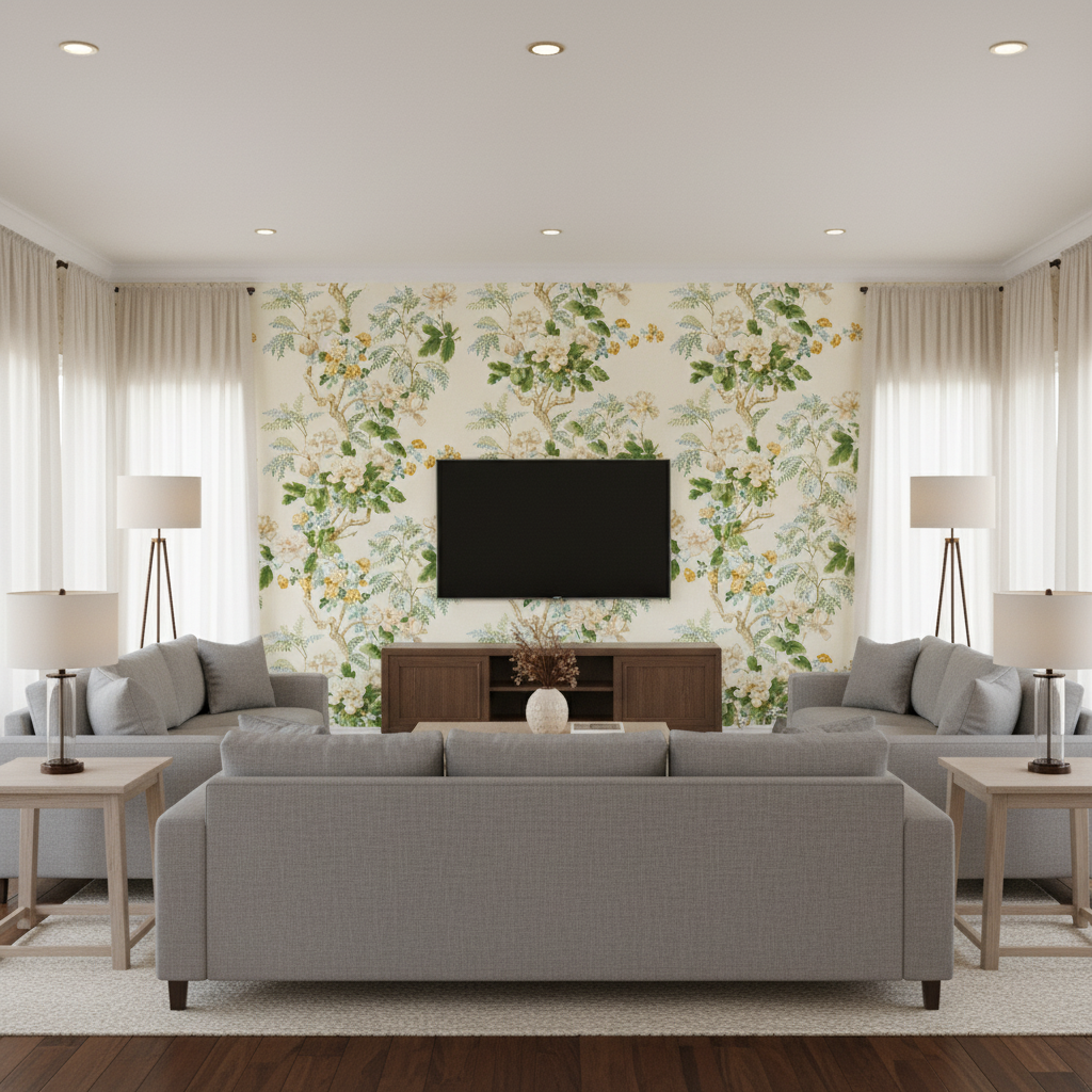 Chinese Peony - Gold White By Lee Jofa | Verdmont Collection |Botanical & Floral  Multipurpose Print - Living Room Room Setting