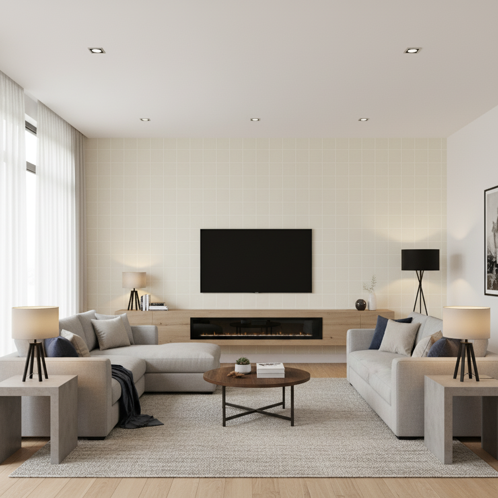 Coombes Sheer - Ivory Ivory By Lee Jofa | Andover Sheers |Plaid / Check  Drapery Sheer - Living Room Room Setting