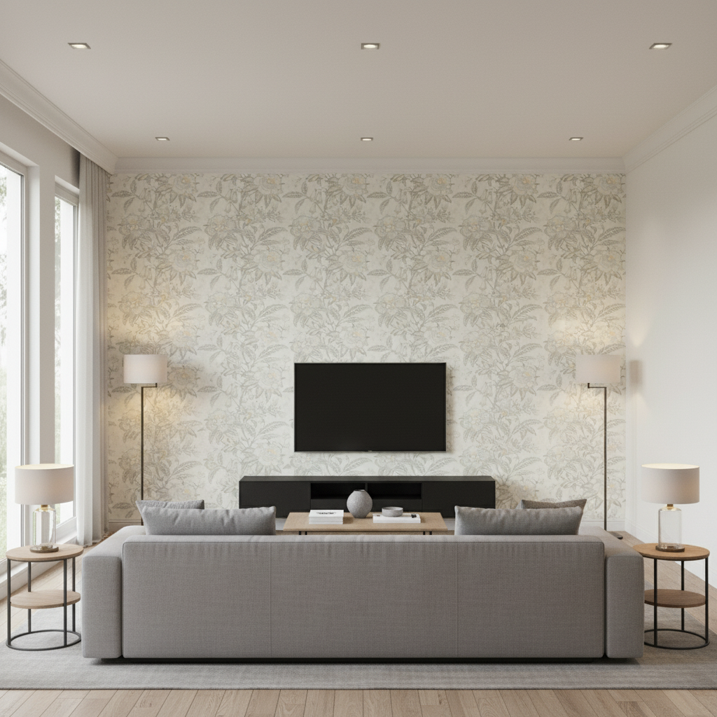 Davenport Print - Cloud Light Grey By Lee Jofa | Westport |Botanical & Floral  Multipurpose Print - Living Room Room Setting