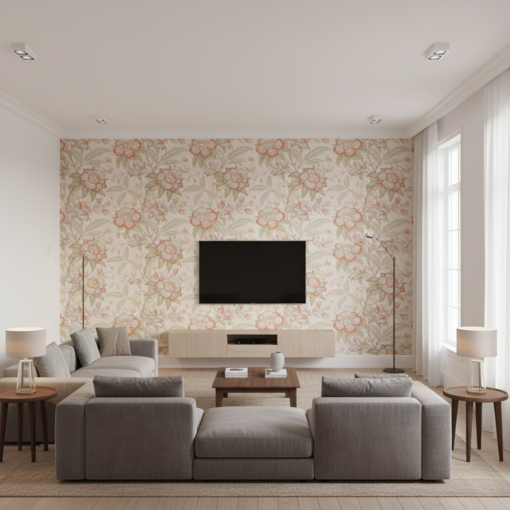 Davenport Print - Coral Orange By Lee Jofa | Garden Walk |Botanical & Floral  Multipurpose Print - Living Room Room Setting