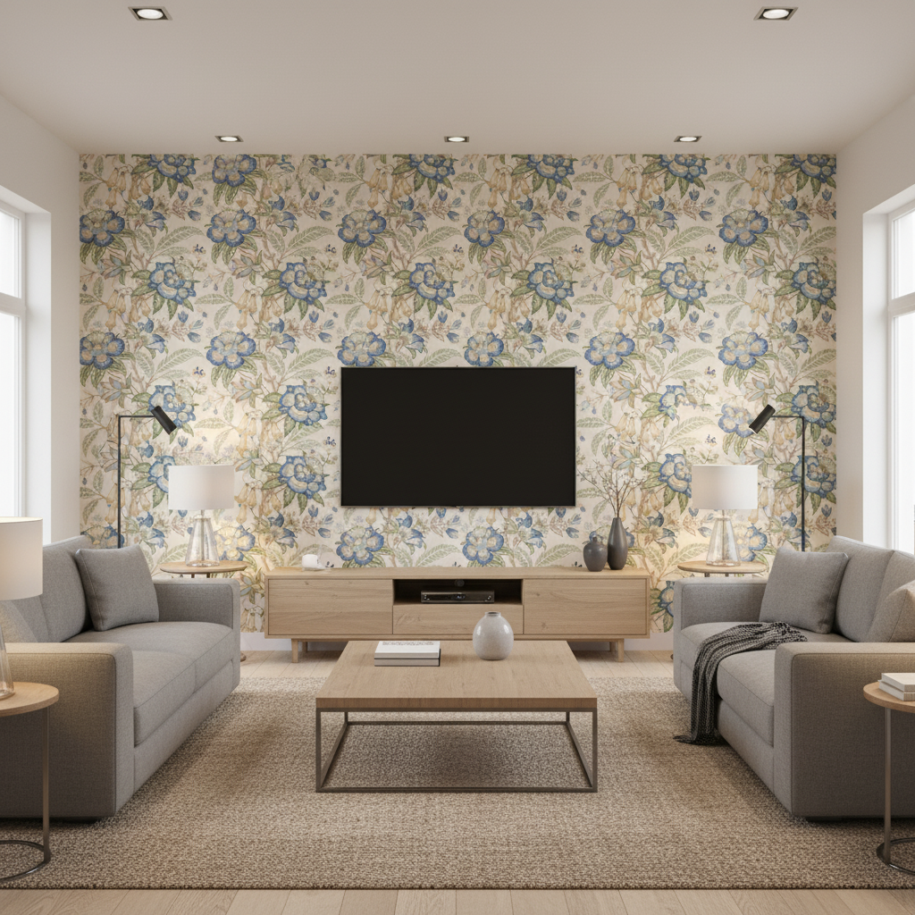 Davenport Print - Pacific Blue By Lee Jofa | Garden Walk |Botanical & Floral  Multipurpose Print - Living Room Room Setting