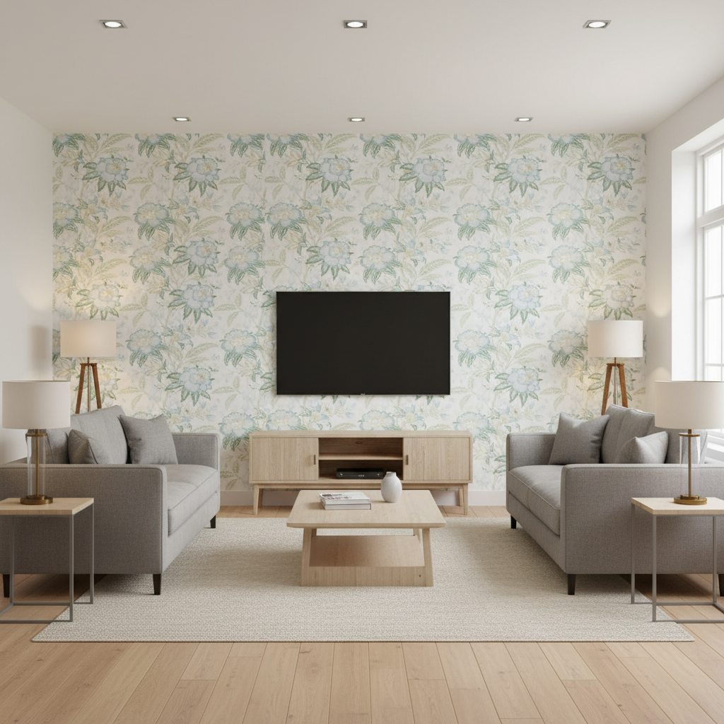 Davenport Print - Sea Mist Multi By Lee Jofa | Westport |Botanical & Floral  Multipurpose Print - Living Room Room Setting