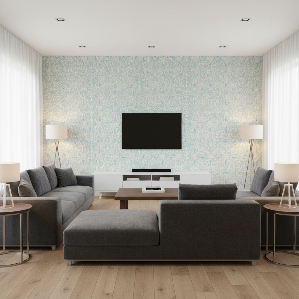 Drayton Print - Aegean Turquoise By Lee Jofa | Avondale |Global Geometric Multipurpose Print - Living Room Room Setting