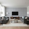 Drayton Print - Indigo Blue By Lee Jofa | Clare Prints |Global Geometric Multipurpose Print - Living Room Room Setting