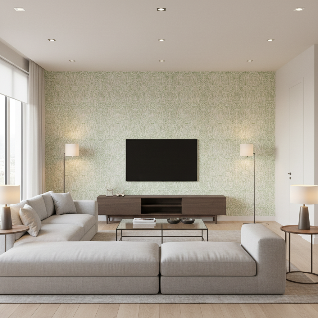 Drayton Print - Moss Green By Lee Jofa | Avondale |Global Geometric Multipurpose Print - Living Room Room Setting