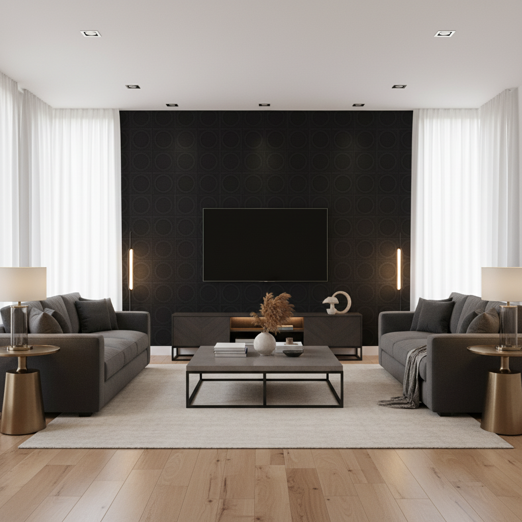 Dublin Linen - Black Black By Lee Jofa | Colour Complements Ii |Solid Texture Multipurpose - Living Room Room Setting