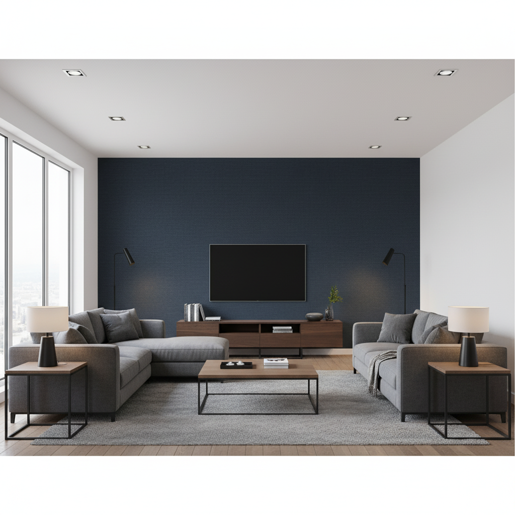Dublin Linen - Navy Blue By Lee Jofa | Colour Complements Ii |Solid Texture Multipurpose - Living Room Room Setting