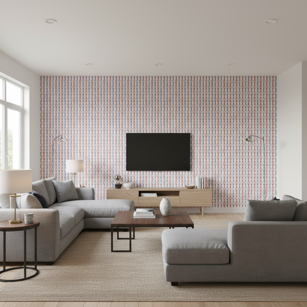 Elba Print - Admiral Multi By Lee Jofa | Avondale |Global Stripes Multipurpose Print - Living Room Room Setting
