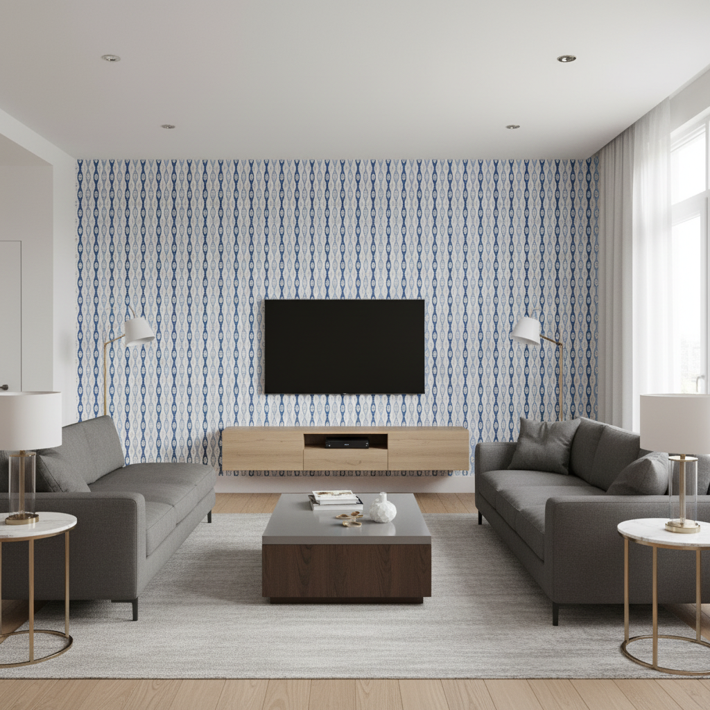 Elba Print - Capri Blue By Lee Jofa | Avondale |Global Stripes Multipurpose Print - Living Room Room Setting