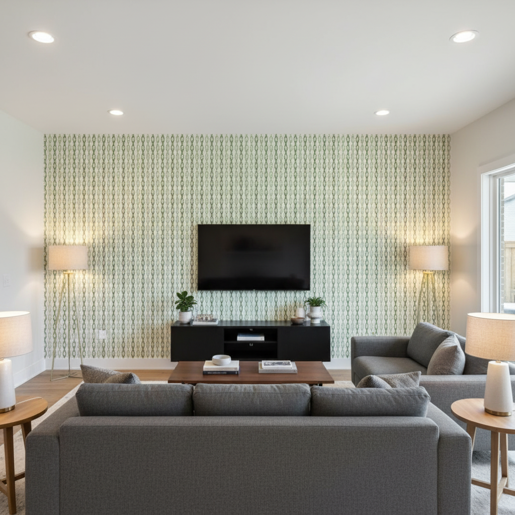 Elba Print - Jade Green By Lee Jofa | Avondale |Global Stripes Multipurpose Print - Living Room Room Setting