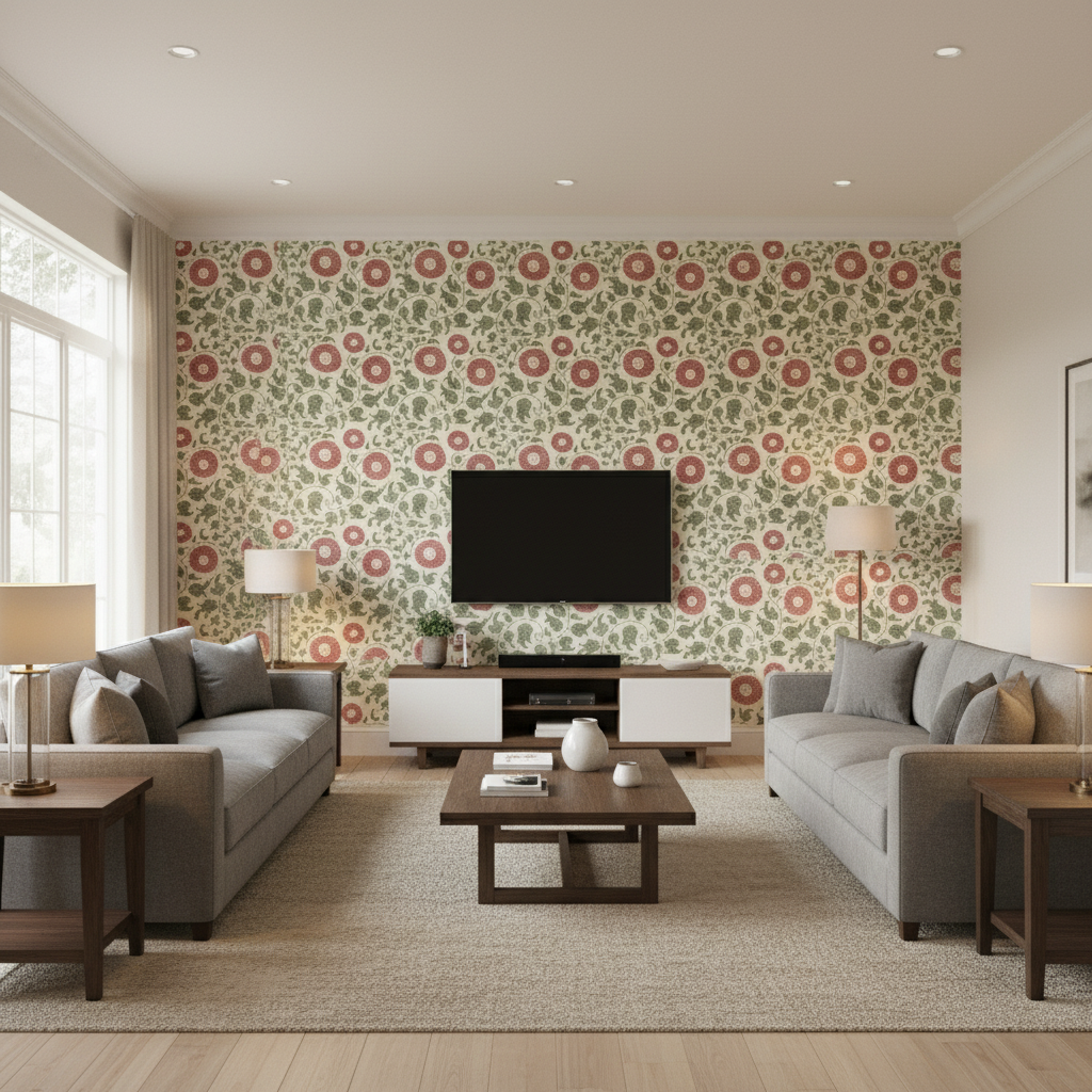 Eldora Print - Leaf/Rose Green By Lee Jofa | Clare Prints |Botanical & Floral Global Multipurpose Print - Living Room Room Setting