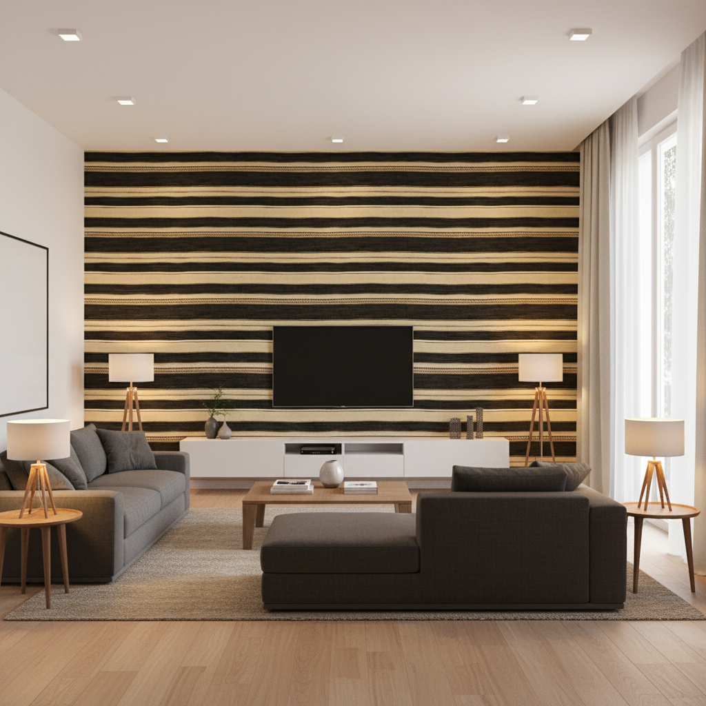 Entoto Stripe - Ebony/Cocoa Black By Lee Jofa | Merkato |Global Stripes Upholstery - Living Room Room Setting