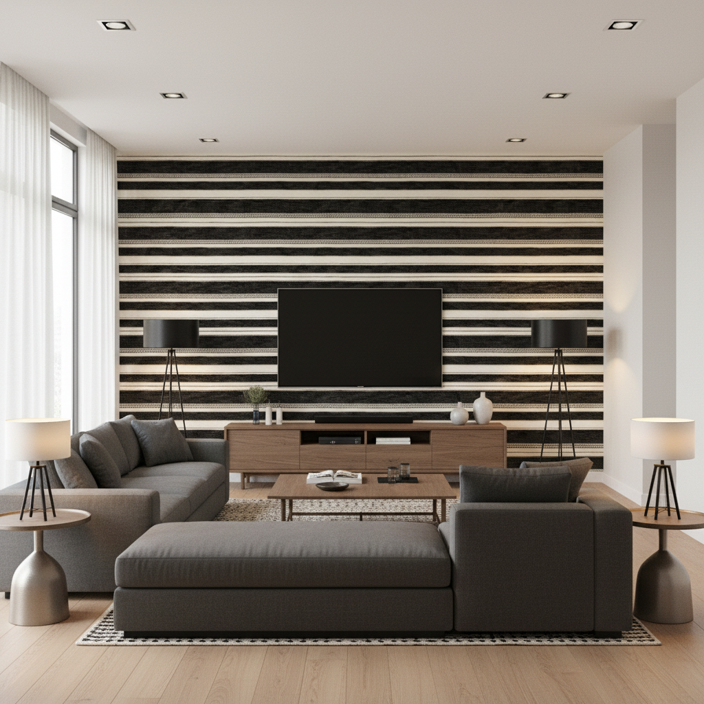 Entoto Stripe - Ivory/Black Black By Lee Jofa | Breckenridge |Global Stripes Upholstery - Living Room Room Setting