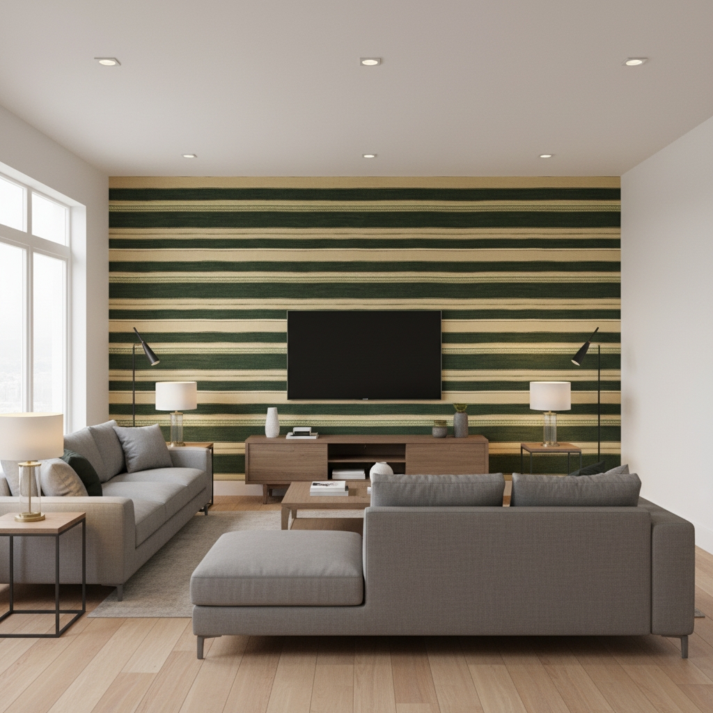 Entoto Stripe - Juniper/Leaf Green By Lee Jofa | Merkato |Global Stripes Upholstery - Living Room Room Setting