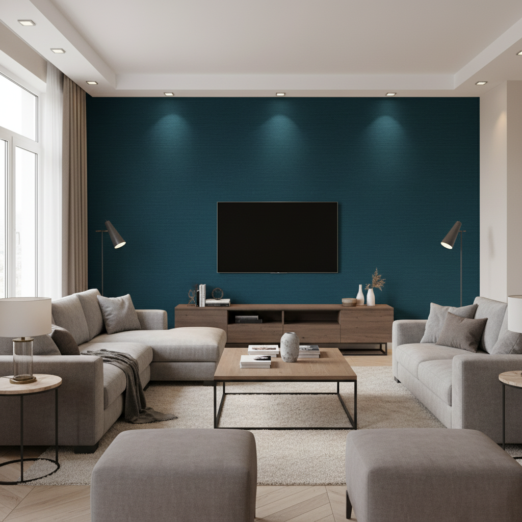 Gemma Velvet - Midnight Teal By Lee Jofa | Gemma Performance Velvet | Solid Upholstery Velvet - Living Room Room Setting