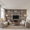 Granada Print - Denim Dark Blue By Lee Jofa | Oscar De La Renta Iv | Damask Multipurpose Print - Living Room Room Setting