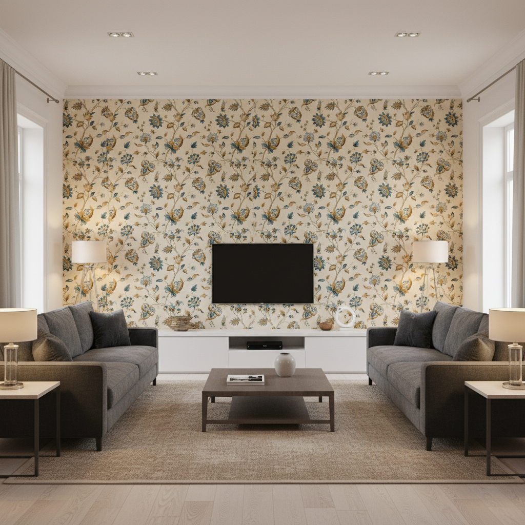 Hollin Print - Peacock Multi By Lee Jofa | Manor House |Botanical & Floral Jacobeans Multipurpose Print - Living Room Room Setting