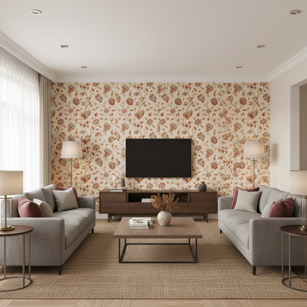 Hollin Print - Spice Multi By Lee Jofa | Manor House |Botanical & Floral Jacobeans Multipurpose Print - Living Room Room Setting