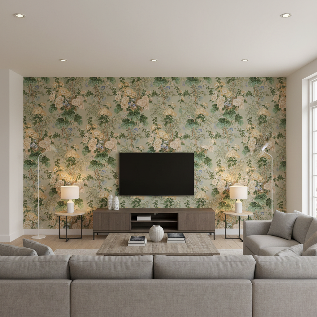 Hollyhock Hb - Celadon Light Green By Lee Jofa |  | Botanical & Floral Multipurpose Print - Living Room Room Setting
