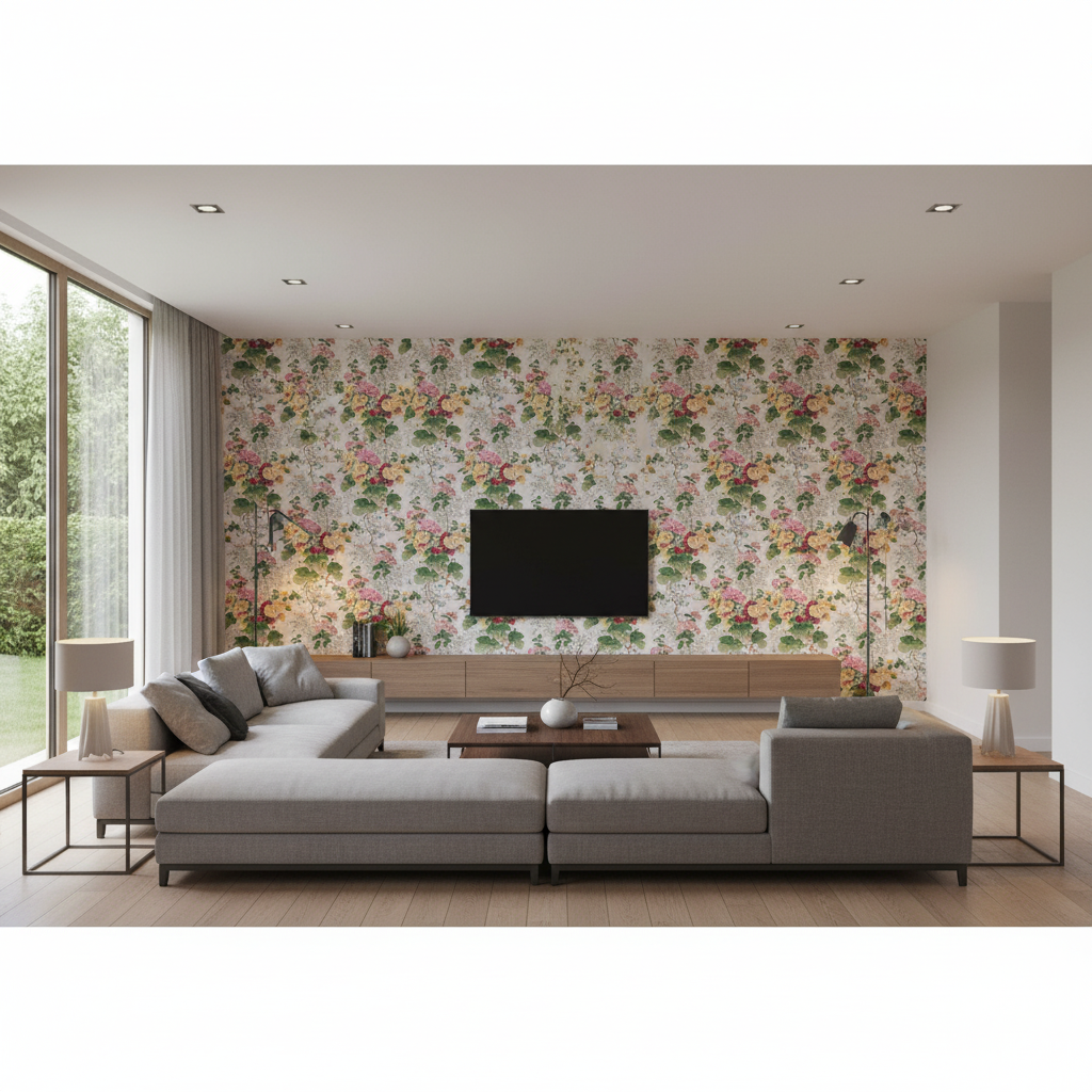 Hollyhock Hb - Wht/Pink White By Lee Jofa |  | Botanical & Floral Multipurpose Print - Living Room Room Setting