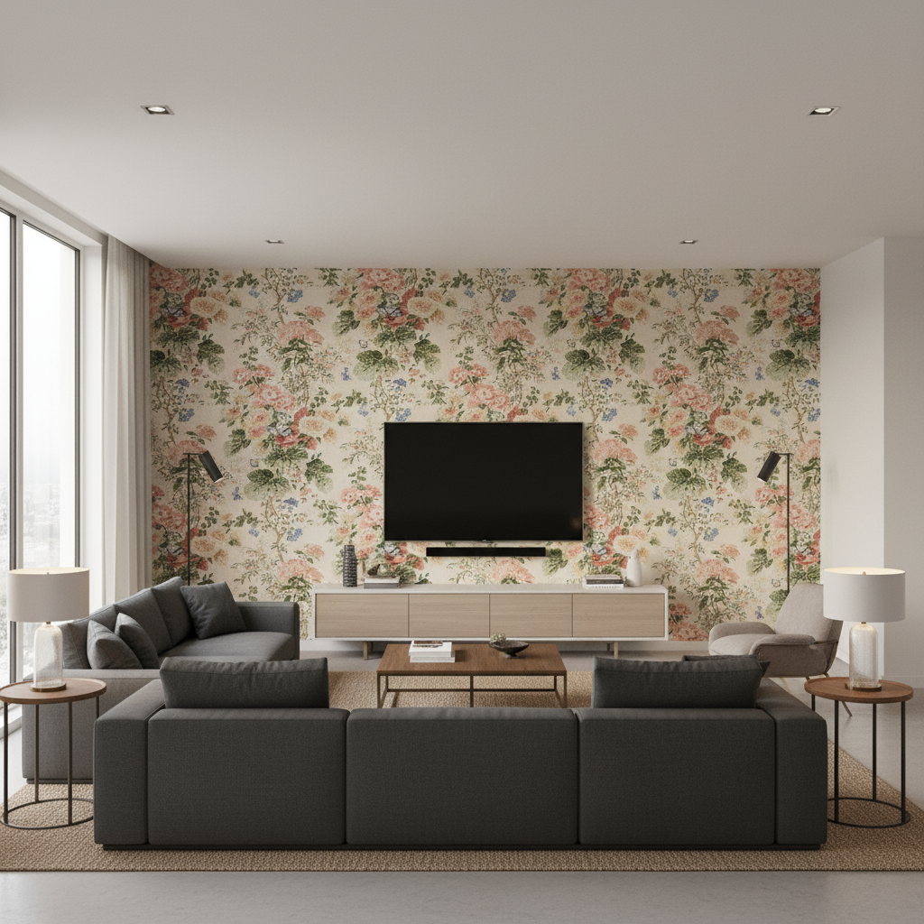 Hollyhock Hdb - Multi Beige By Lee Jofa |  | Botanical & Floral Multipurpose Print - Living Room Room Setting