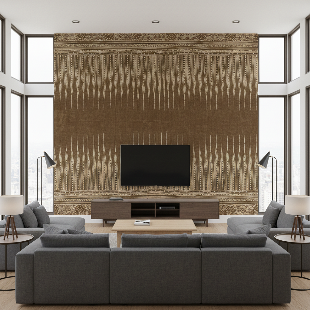 Indian Zag - Bark Brown By Lee Jofa | Suzanne Rheinstein *Hollyhock Ii | Global Multipurpose Print - Living Room Room Setting