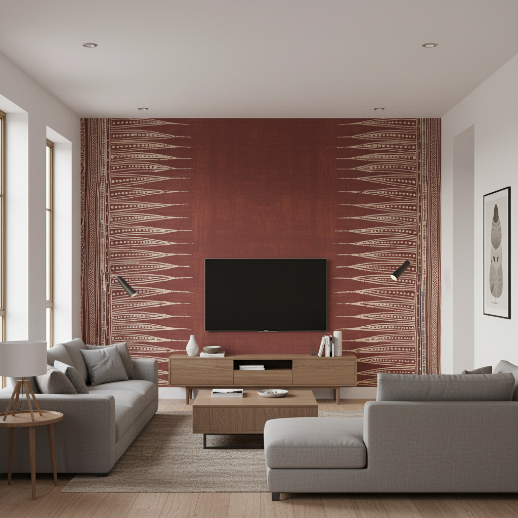 Indian Zag - Paprika Burgundy/Red By Lee Jofa | Suzanne Rheinstein *Hollyhock Ii | Global Multipurpose Print - Living Room Room Setting