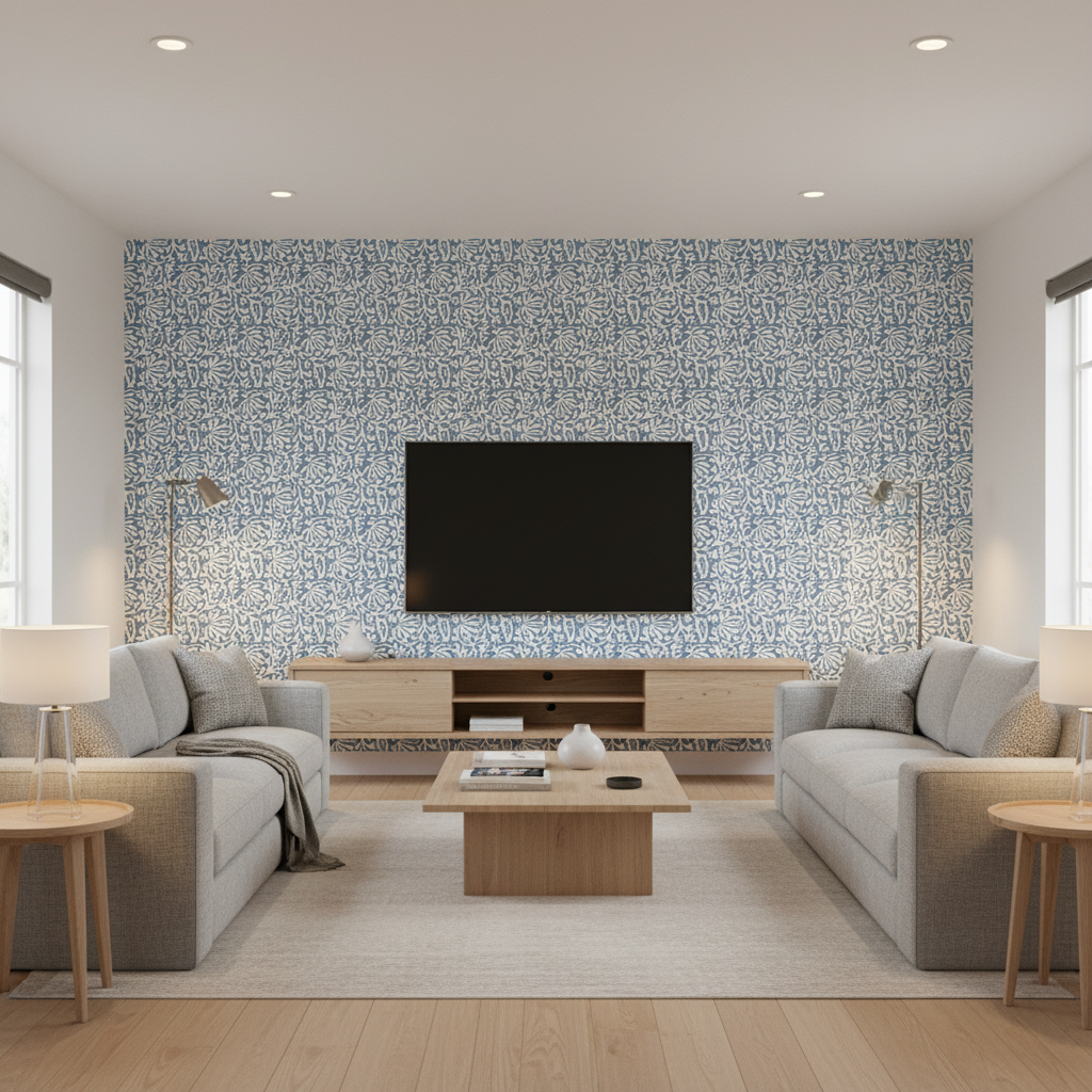 Laine Print - Bluebell Blue By Lee Jofa | Westport | Botanical & Floral Multipurpose Print - Living Room Room Setting