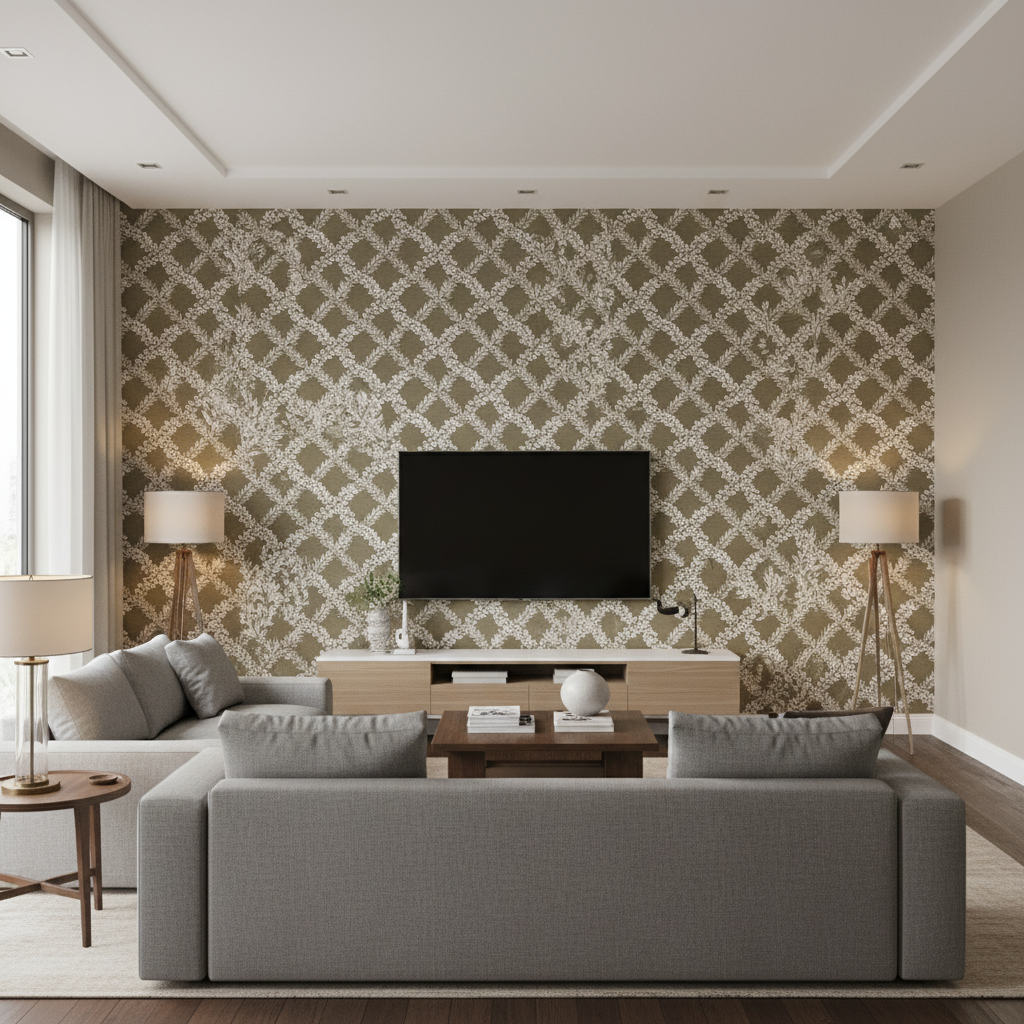 Leaf Trellis - Green Green By Lee Jofa | Paolo Moschino Fabrics |Botanical & Floral Lattice/Scrollwork Multipurpose Print - Living Room Room Setting