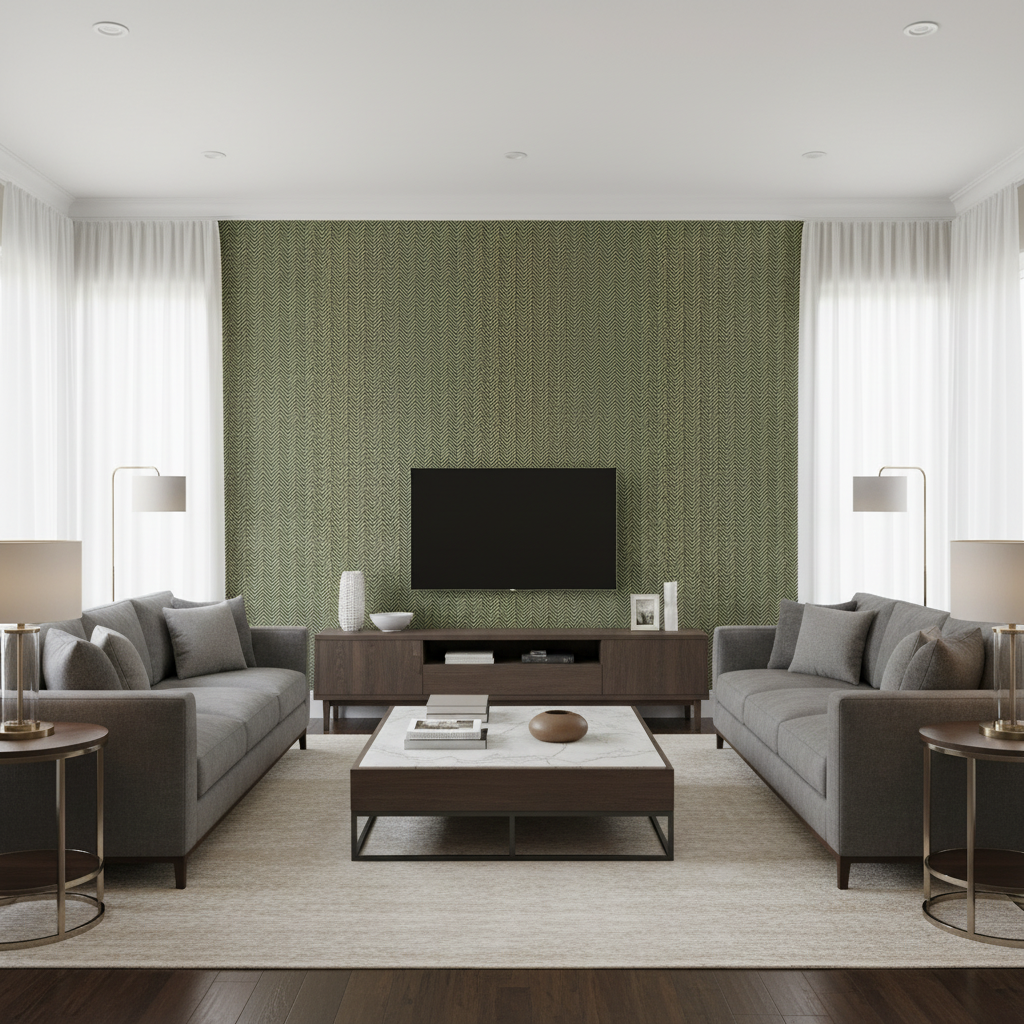 Leon Weave - Hunter Green By Lee Jofa | Triana Weaves |Geometric  Upholstery Chenille - Living Room Room Setting