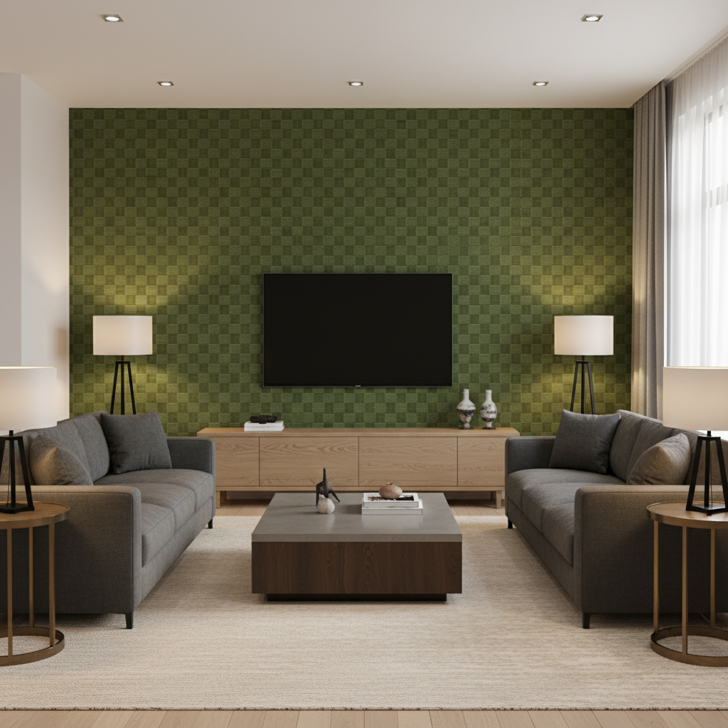 Levens Velvet - Leaf Green By Lee Jofa | Harlington Velvets |Modern Plaid / Check Upholstery Velvet - Living Room Room Setting