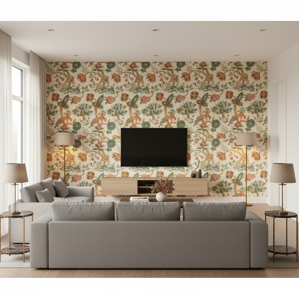 Leyland Print - Berry/Forest Multi By Lee Jofa | Lodge Ii Prints |Botanical & Floral Flora & Fauna Multipurpose Print - Living Room Room Setting