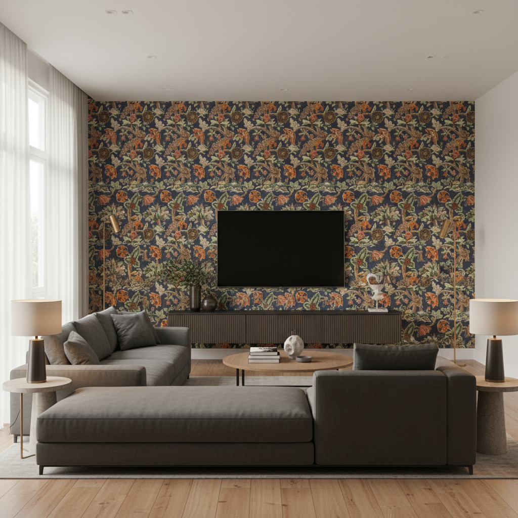 Leyland Print - Blue/Multi Multi By Lee Jofa | Lodge Ii Prints |Botanical & Floral Flora & Fauna Multipurpose Print - Living Room Room Setting