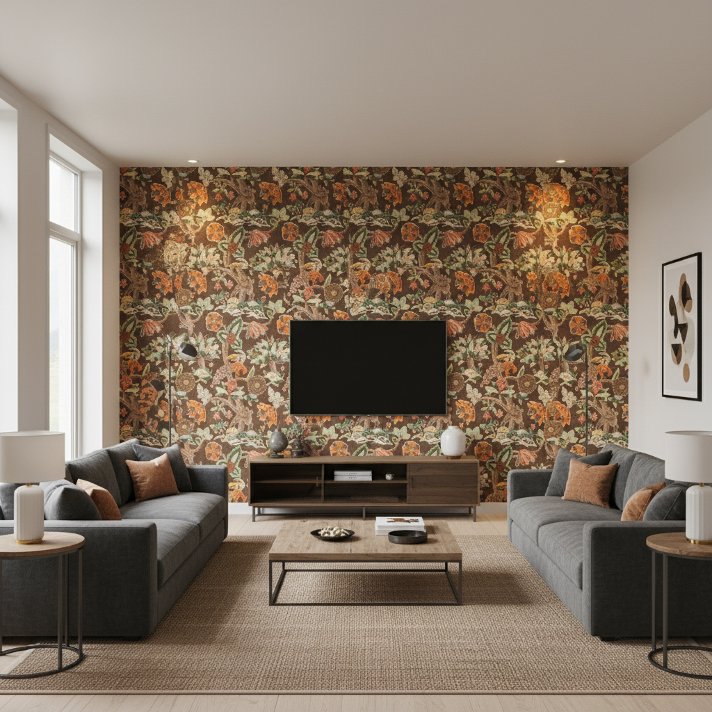 Leyland Print - Tobacco Multi By Lee Jofa | Lodge Ii Prints |Botanical & Floral Flora & Fauna Multipurpose Print - Living Room Room Setting