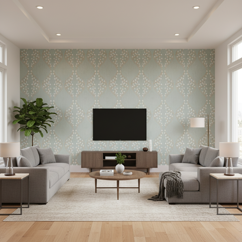 Lillie Embroidery - Aqua Teal By Lee Jofa | Summerland |Botanical & Floral Lattice/Scrollwork Drapery Embroidery - Living Room Room Setting