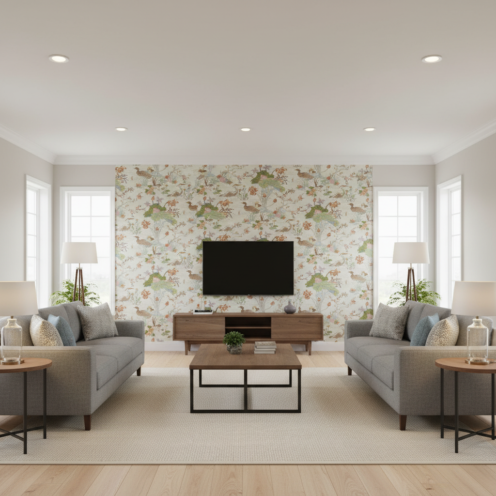 Luzon Print - Apricot Multi By Lee Jofa | Mindoro |Botanical & Floral Animal/Insects Multipurpose Print - Living Room Room Setting