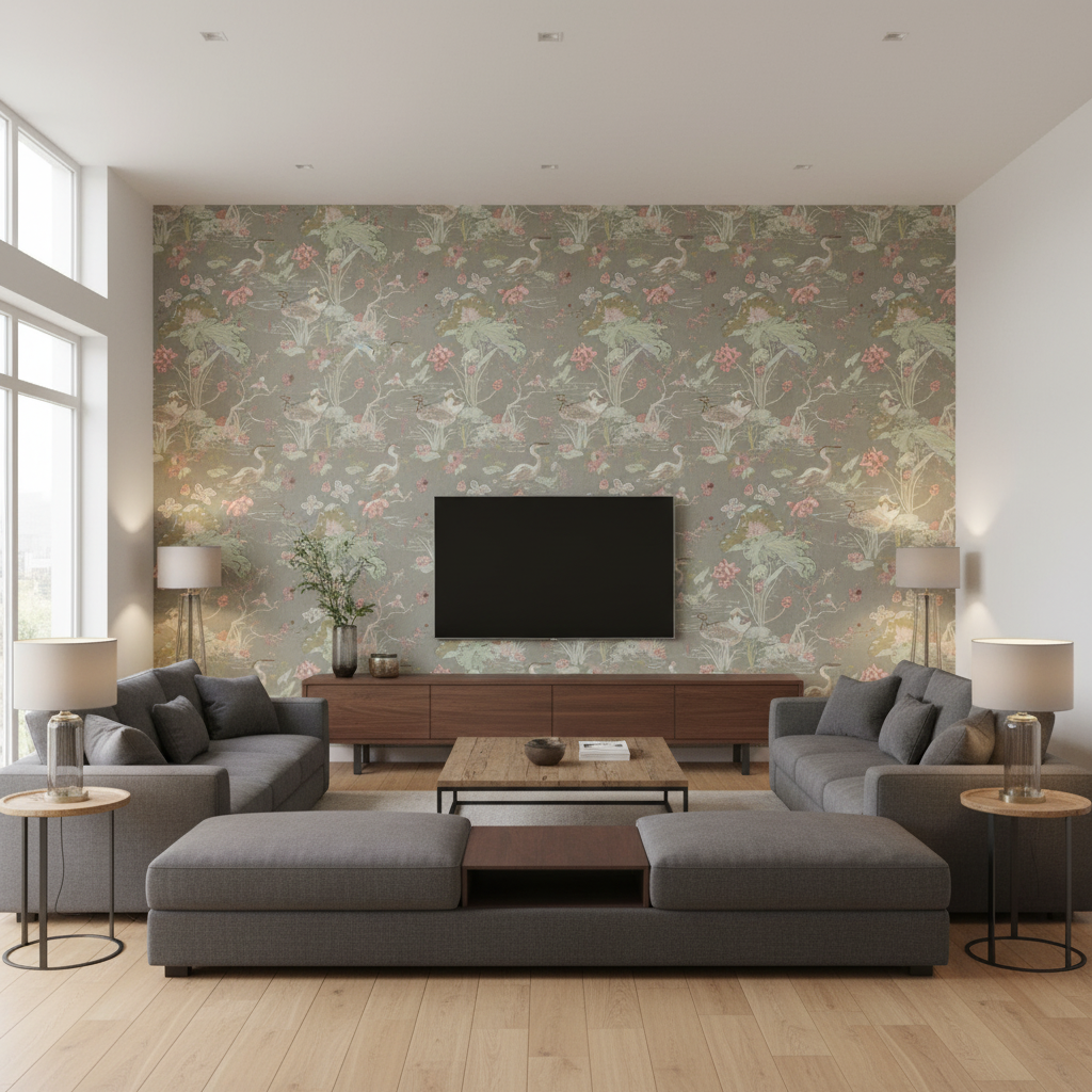 Luzon Print - Fawn Multi By Lee Jofa | Mindoro |Botanical & Floral Animal/Insects Multipurpose Print - Living Room Room Setting