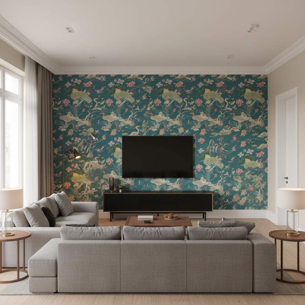 Luzon Print - Lagoon Multi By Lee Jofa | Mindoro |Botanical & Floral Animal/Insects Multipurpose Print - Living Room Room Setting