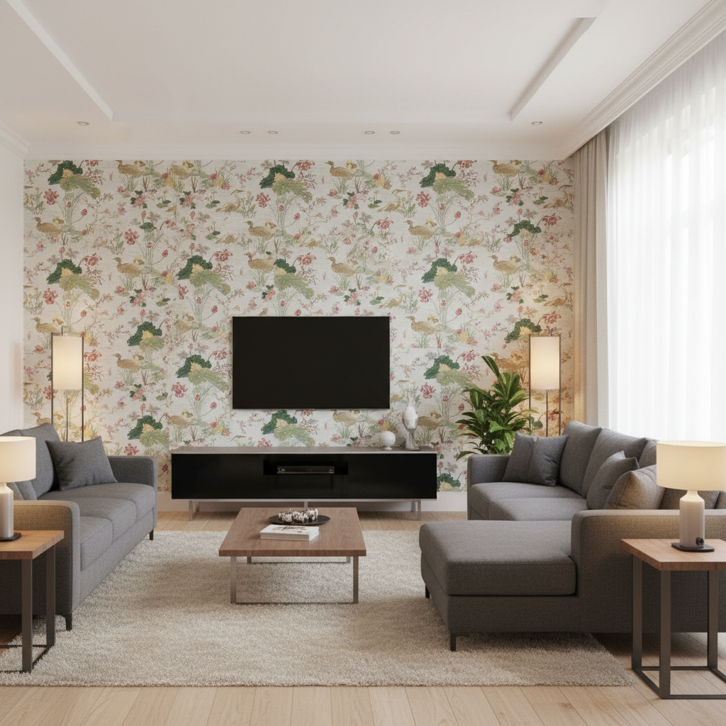 Luzon Print - Spring Multi By Lee Jofa | Mindoro |Botanical & Floral Animal/Insects Multipurpose Print - Living Room Room Setting