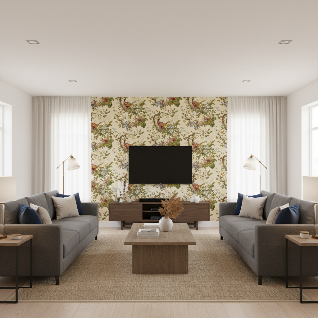 Lyndhurst - Cream Beige By Lee Jofa | Royal Oak Anniversary |Botanical & Floral Flora & Fauna Multipurpose Print - Living Room Room Setting