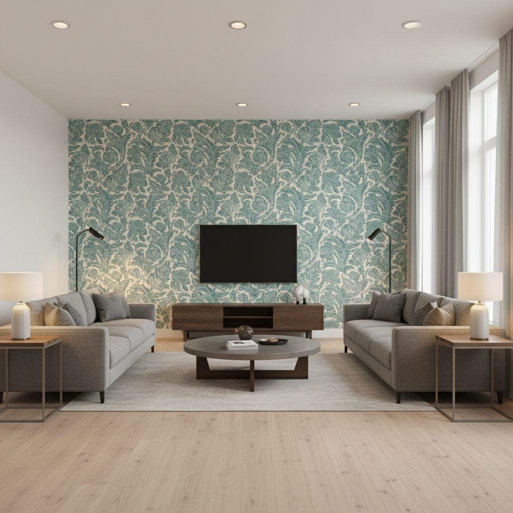 Marion Print - Aegean Teal By Lee Jofa | Clare Prints |Botanical & Floral  Multipurpose Print - Living Room Room Setting