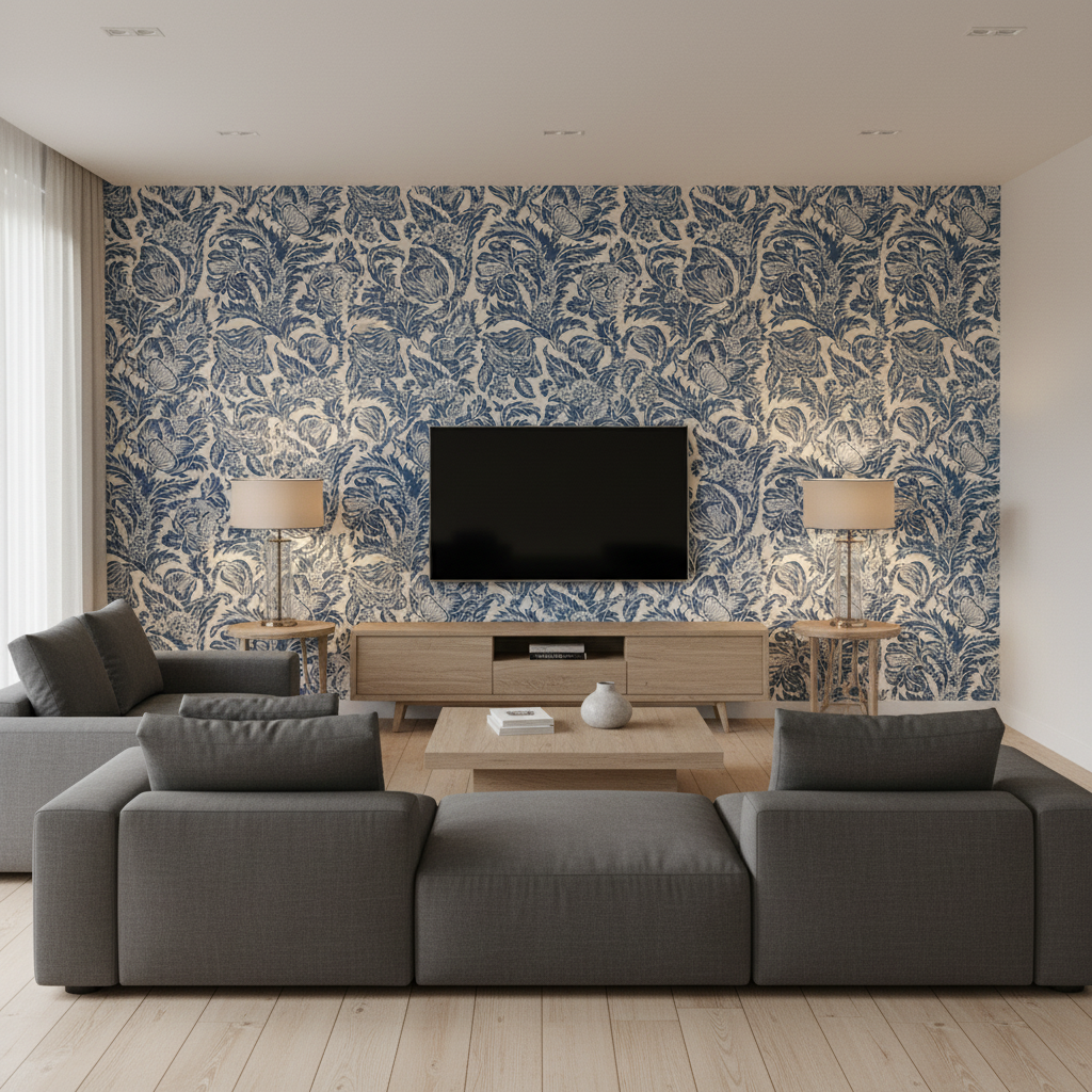 Marion Print - Denim Blue By Lee Jofa | Breckenridge |Botanical & Floral  Multipurpose Print - Living Room Room Setting