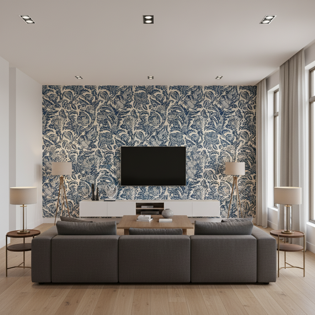Marion Print - Indigo Blue By Lee Jofa | Breckenridge |Botanical & Floral  Multipurpose Print - Living Room Room Setting